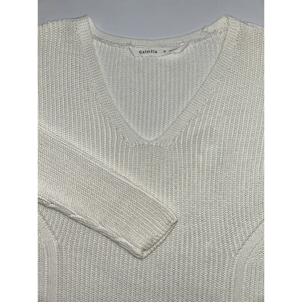 Athleta Highline White V-Neck Cotton/Nylon Tunic Pull Over Sweater Size M